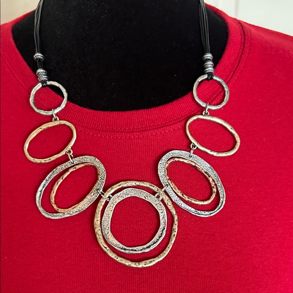 Two-Tone Gold & Silver Open Circle Statement Necklace - Women Jewelry